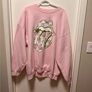 Rolling Stones - Oversized Pink Graphic Sweatshirt